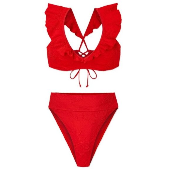 NWT WET Swimwear Poppy Red Ruffle Bikini Set  - Size Medium - Picture 1 of 9